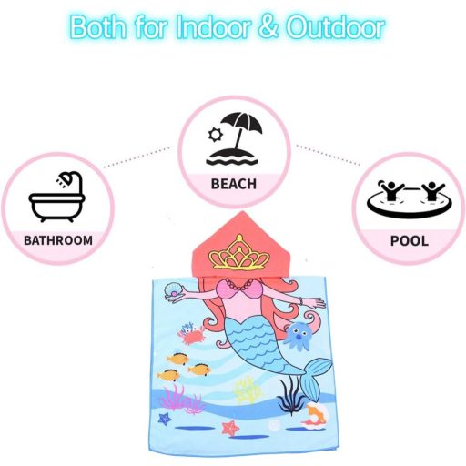 Prosop cu glugă pentru copii Rayson, moale, super absorbant, tip poncho, cu model ponei mov - Ideal pentru vacanță, piscină, plajă 12