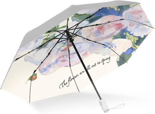 Umbrelă automată pliabilă CUBY - Protecție UV, rezistentă la vânt, mini umbrelă de buzunar impermeabilă cu 8 spițe, pentru călătorii, adulți și copii