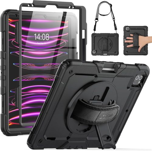 Husă de protecție rotativă 360°, rezistentă la șocuri, cu curea de umăr pentru iPad Pro 12.9 - SEYMAC, negru