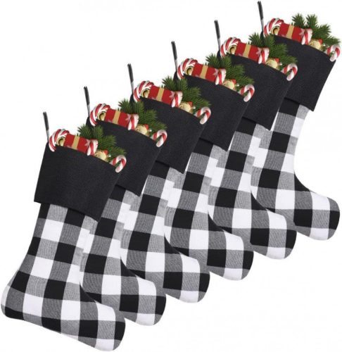 6 darab Cootato Karácsonyi Zokni, 46 cm-es Buffalo Plaid Karácsonyi