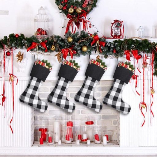 6 darab Cootato Karácsonyi Zokni, 46 cm-es Buffalo Plaid Karácsonyi