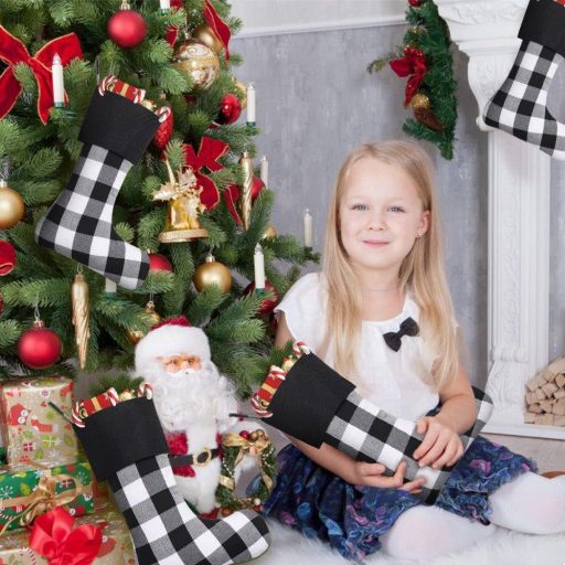 6 darab Cootato Karácsonyi Zokni, 46 cm-es Buffalo Plaid Karácsonyi