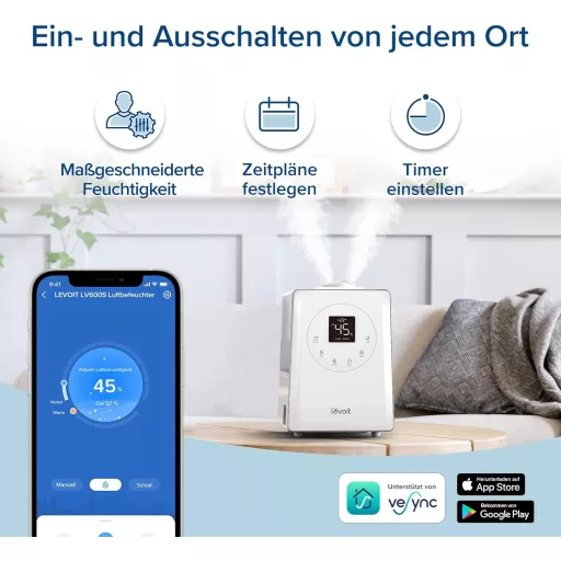 Levoit okos párásító nagy szobákhoz, felülről tölthető, meleg és hideg pára, 550 ml/h, 40-70 m²