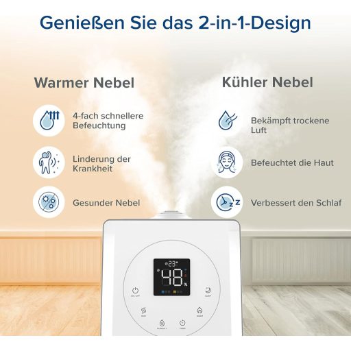 Levoit okos párásító nagy szobákhoz, felülről tölthető, meleg és hideg pára, 550 ml/h, 40-70 m²