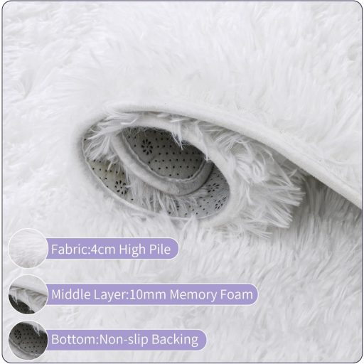 Enyhom kerek puha szőnyeg 120 cm fehér, mosható plüss nappali szőnyeg csúszásmentes