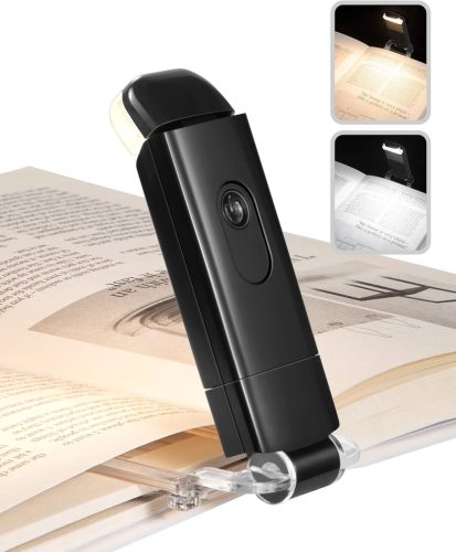 BootyBay Újratölthető Olvasólámpa Csíptetővel - USB-s Könyvlámpa 4 Fényerőszinttel, Kék Fény Szűrővel, 2 Színben, Utazáshoz és Éjszakai Olva