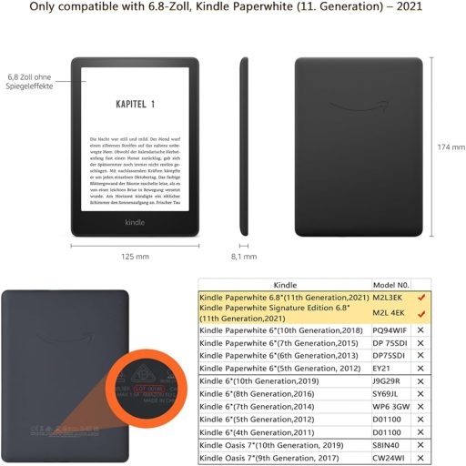 Husa de piele FUWANG pentru Kindle Paperwhite generația 11, 6.8", negru/roz, cu funcție auto sleep/wake
