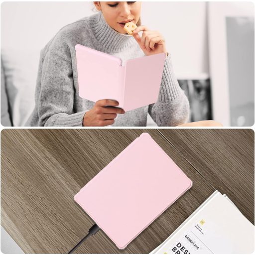 Husa de piele FUWANG pentru Kindle Paperwhite generația 11, 6.8", negru/roz, cu funcție auto sleep/wake