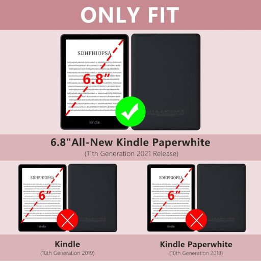Husa de piele FUWANG pentru Kindle Paperwhite generația 11, 6.8", negru/roz, cu funcție auto sleep/wake
