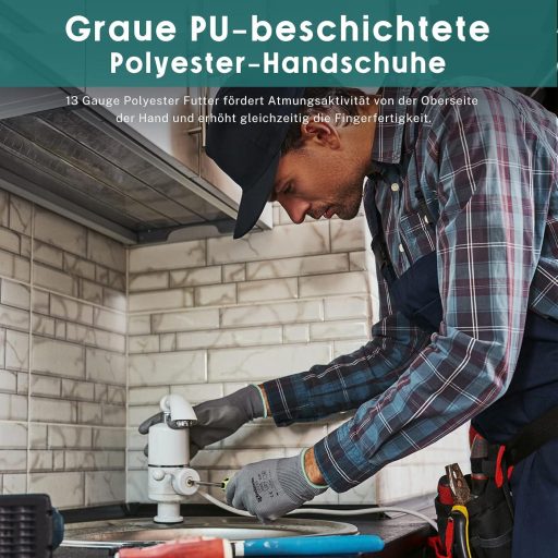 Munkakesztyűk PU Bevonattal, Unisex, Olajálló, Kertészkedéshez - 12 Pár