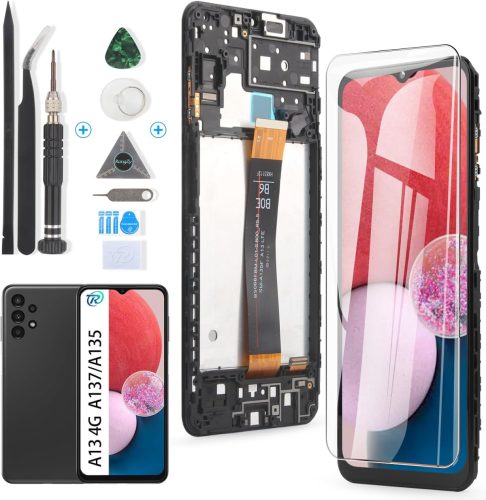 RongZy Samsung Galaxy A13 4G/A135F/A137 Kijelző Csere Érintőképernyővel - Fekete Kerettel + Szerszámkészlet Telefonjavításhoz