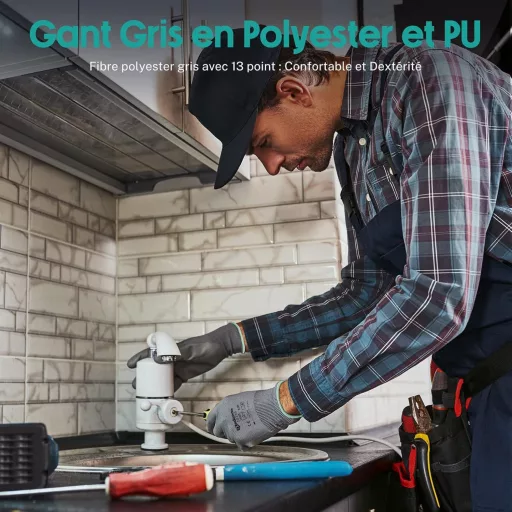 Munkavédelmi Kesztyűk, 12 Pár, M-es méret, PU Bevonatú Tenyér és Ujjak, Szürke