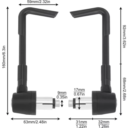 Protecție manetă frână și ambreiaj Windance 7/8" aluminiu - Set universal protecție ghidon pentru motocicletă, scuter, ATV și bicicletă mountain bike, negru