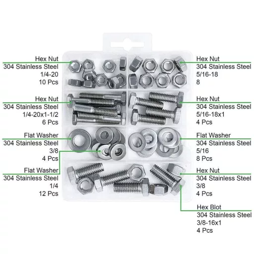 Set de șuruburi și piulițe hexagonale T.K.Excellent din oțel inoxidabil, 60 bucăți