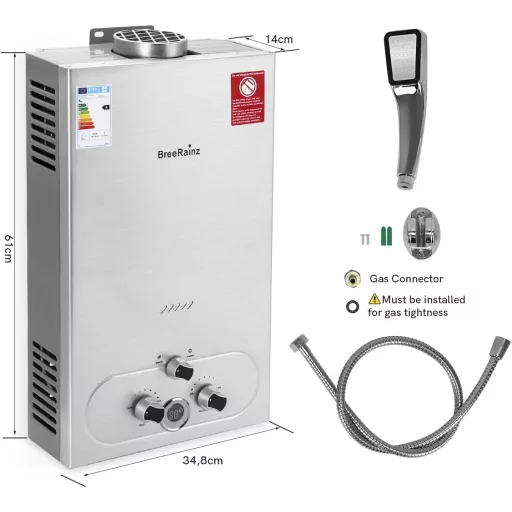 BreeRainz 20L/perc Gázüzemű Pillanatvízmelegítő 40kW Propán LPG Alacsony Nyomásindítás
