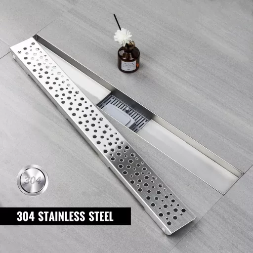 Sunrik 60 cm Rozsdamentes Zuhanyfolyóka Siphonnal és Szűrővel