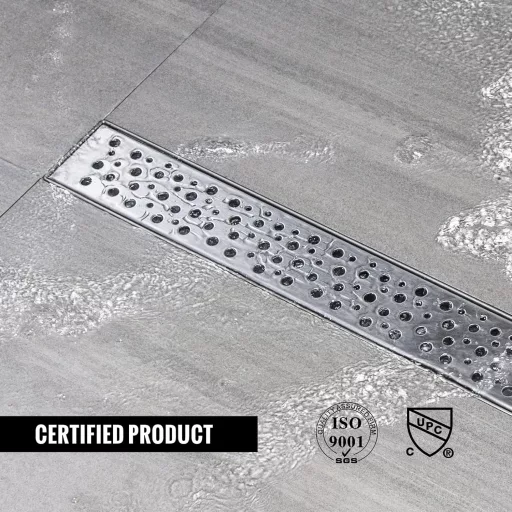 Sunrik 60 cm Rozsdamentes Zuhanyfolyóka Siphonnal és Szűrővel