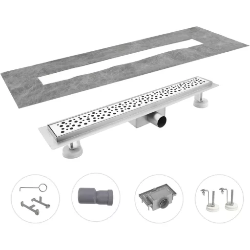 Sunrik 60 cm Rozsdamentes Zuhanyfolyóka Siphonnal és Szűrővel