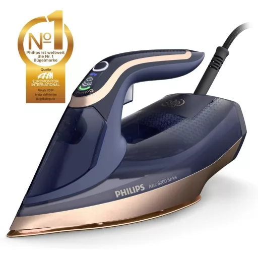 Fier de călcat cu abur Philips Azur 8000, 85g/min abur continuu, 3000W, albastru închis