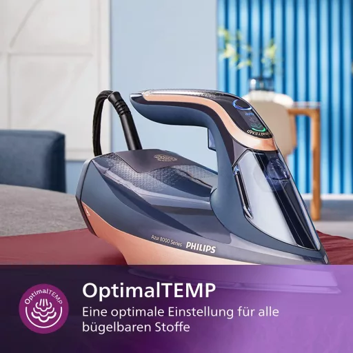 Fier de călcat cu abur Philips Azur 8000, 85g/min abur continuu, 3000W, albastru închis