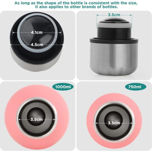 Capac de schimb din oțel inoxidabil GeeRic pentru termosuri de 750ml/1L - Compatibil cu sticle de apă cu pereți dubli, rotund, argintiu/gri