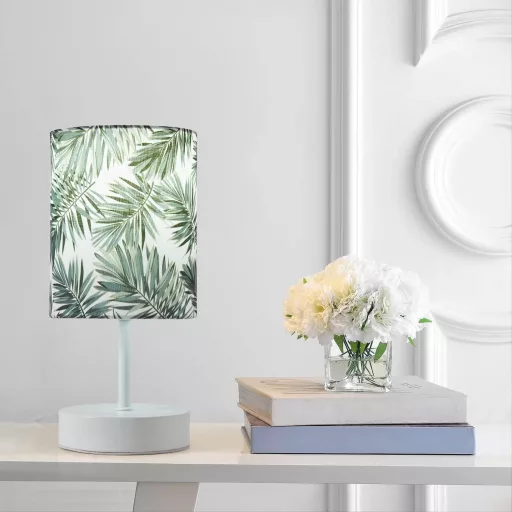 OuXean Moderna stolna lampa E14 za spavaću sobu, noćna svjetiljka s platnenim sjenilom.