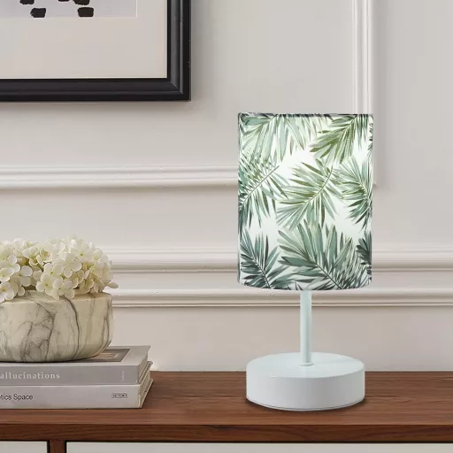 OuXean Moderna stolna lampa E14 za spavaću sobu, noćna svjetiljka s platnenim sjenilom.