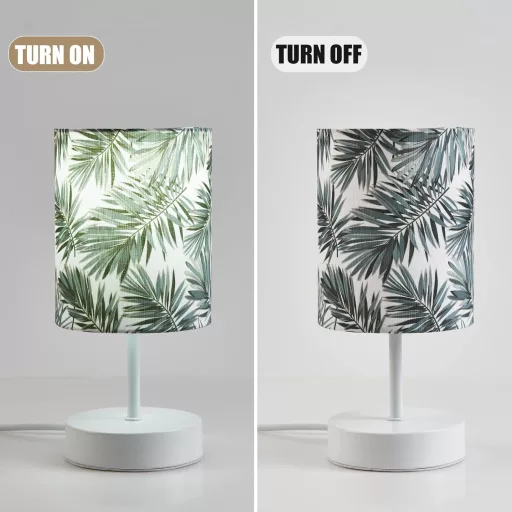 OuXean Moderna stolna lampa E14 za spavaću sobu, noćna svjetiljka s platnenim sjenilom.