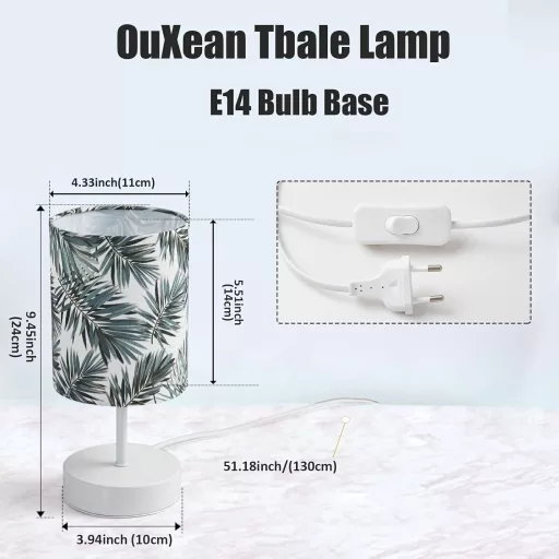OuXean Moderna stolna lampa E14 za spavaću sobu, noćna svjetiljka s platnenim sjenilom.