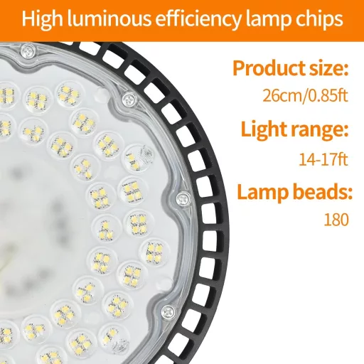 toobettp 200W LED UFO Ipari Lámpa 10000 lm IP65 Hidegfehér Csarnokvilágítás