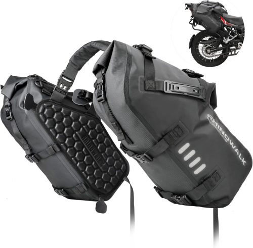 Rhinowalk Geantă Laterală Moto 28L Impermeabilă - Geantă Dublă de Șa pentru Motocicletă, Material Rezistent la Căldură, Design Fagure Rezistent la Șocuri, Ușor de Montat