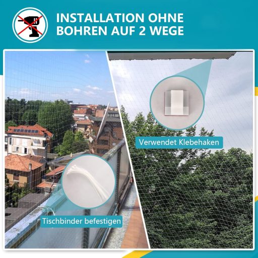 NieKilig Macskahálózat Erkélyre 8x3m Átlátszó Rögzítés Nélkül Ablak Erkély Védelem