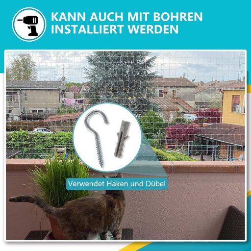 NieKilig Macskahálózat Erkélyre 8x3m Átlátszó Rögzítés Nélkül Ablak Erkély Védelem