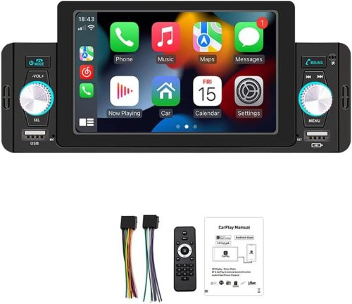 BOOMBOOST 1Din Autórádió 5" Érintőképernyővel - Apple CarPlay, Android Auto, Bluetooth Kihangosító, USB, FM, Kormányvezérlés, Tükrözés
