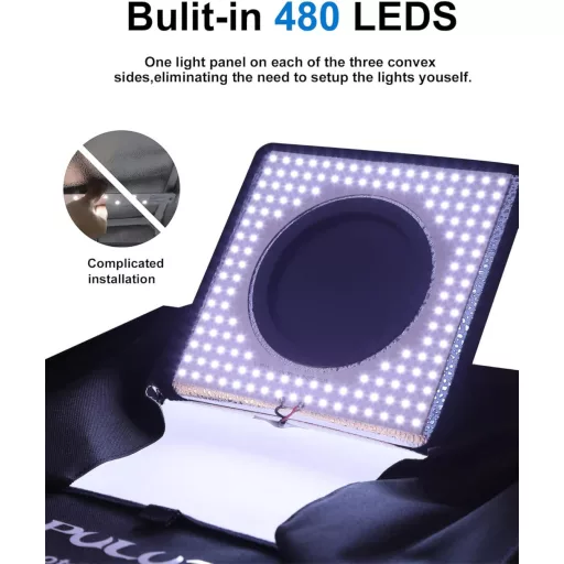 Profesionálny fotostúdiový softbox PULUZ 40x40 cm so 480 stmievateľnými LED svetlami a 4 pozadiami