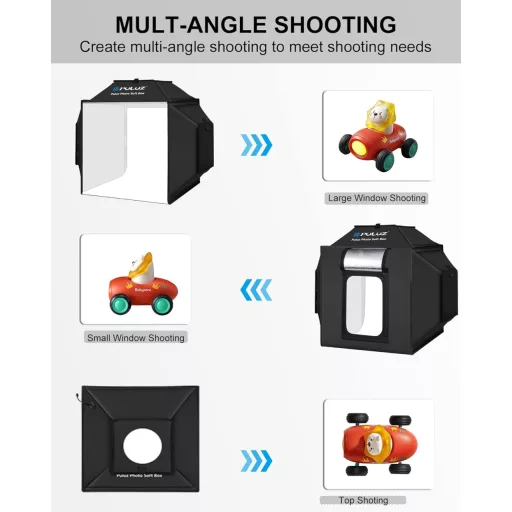 Profesionálny fotostúdiový softbox PULUZ 40x40 cm so 480 stmievateľnými LED svetlami a 4 pozadiami