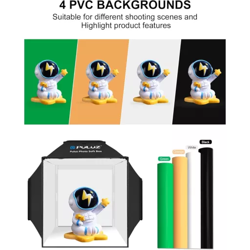 Profesionálny fotostúdiový softbox PULUZ 40x40 cm so 480 stmievateľnými LED svetlami a 4 pozadiami