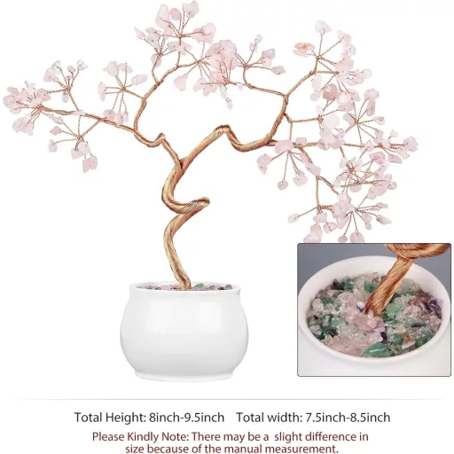 mookaitedecor Rózsakvarc Pénzfa Kristály Bonsai 8-9,5 cm Kerámia Alappal - Feng Shui Szerencsehozó Dekoráció Otthonra és Irodába

AI: I've c