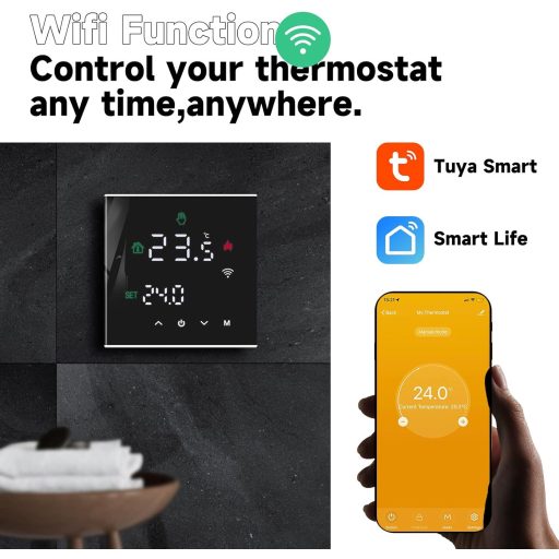 BEOK CONTROLS Okos Termosztát Padlófűtéshez WiFi Programozható Szobatermosztát Tuya Alexa Google Home Fekete TGW60B