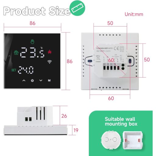 BEOK CONTROLS Okos Termosztát Padlófűtéshez WiFi Programozható Szobatermosztát Tuya Alexa Google Home Fekete TGW60B