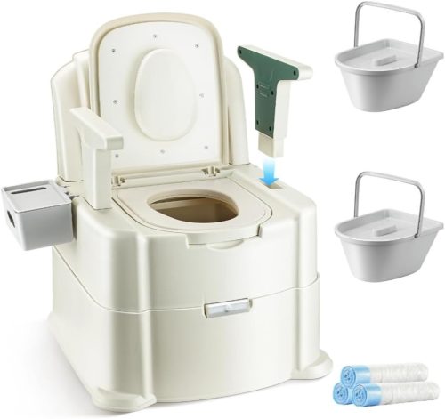 Hybodies Hordozható WC Szék Időseknek és Mozgáskorlátozottaknak - Állítható Magasságú Éjjeli Toalett Karfával, Szenzoros Éjszakai Fénnyel, 2