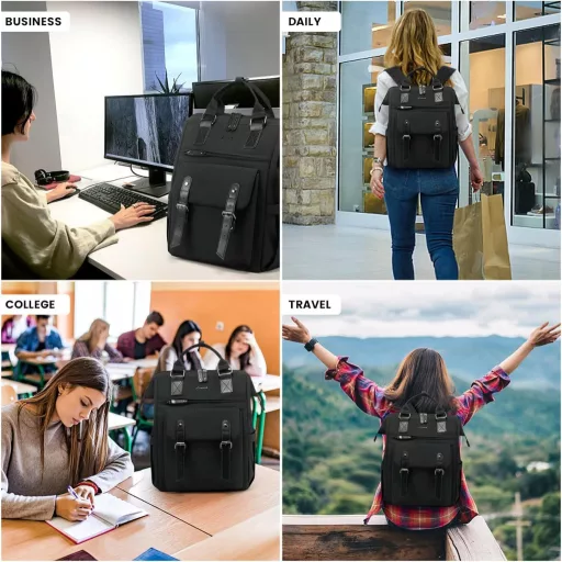 LOVEVOOK Vízálló Iskolatáska 15,6" Laptoptartóval - Fekete Hátizsák Adatkábel Csatlakozóval Egyetemistáknak, Utazáshoz, Irodai Használatra