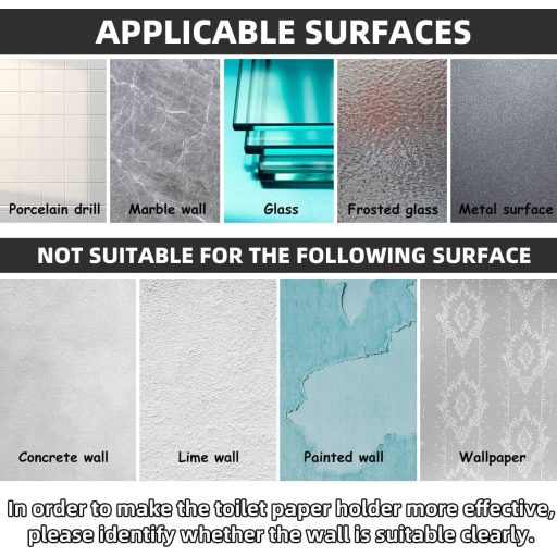 HONZUEN Öntapadós Toalettpapír Tartó Fúrás Nélkül, Fekete Fürdőszoba Konyha