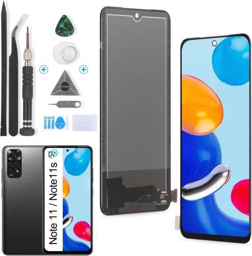 RongZy Kijelző Csere Xiaomi Redmi Note 11S / Note 11 Modellekhez, Érintőképernyő Digitalizáló Üveg Panel Szerelőkészlettel, Fekete