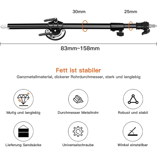 soonpho Boom Arm Pro 83-158 cm teleskopické predlžovacie rameno so závažím pre fotoateliér