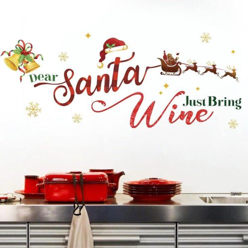 Autocolante de Crăciun pentru perete cu Moș Crăciun și reni - Decorațiuni festive pentru casă cu citate