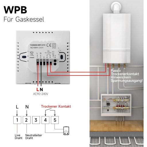 BEOK CONTROLS WiFi Okostermosztát Gáz/Víz Kazánhoz - Programozható, Padlófűtéshez, Alexa és Google Home Kompatibilis, Érintőképernyős, Feket