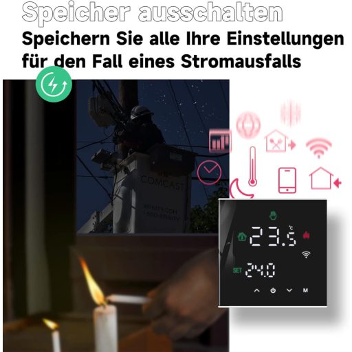 Termostat inteligent WiFi BEOK CONTROLS pentru centrală termică pe gaz/apă - Programabil, pentru încălzire prin pardoseală, compatibil cu Alexa și Google Home, ecran tactil, negru