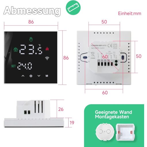 BEOK CONTROLS WiFi Okostermosztát Gáz/Víz Kazánhoz - Programozható, Padlófűtéshez, Alexa és Google Home Kompatibilis, Érintőképernyős, Feket