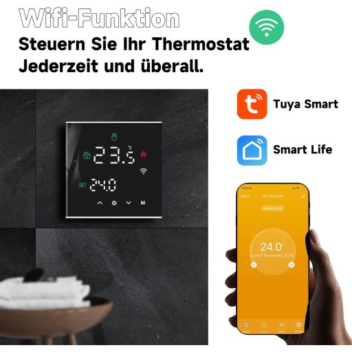 BEOK CONTROLS WiFi Okostermosztát Gáz/Víz Kazánhoz - Programozható, Padlófűtéshez, Alexa és Google Home Kompatibilis, Érintőképernyős, Feket
